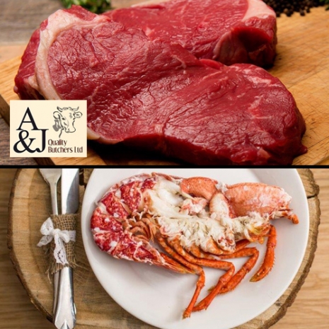 2 x 8oz Sirloin Steaks and 2 x Half lobster